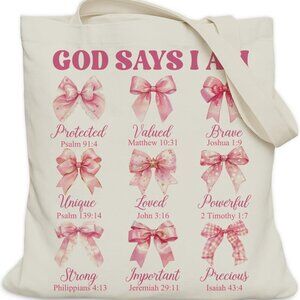 Christian Tote Bag Canvas Medium Religious Bible Study Gift Pink